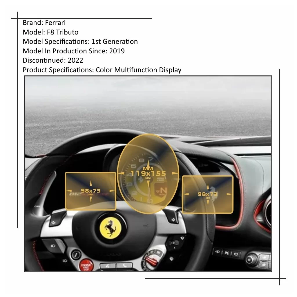 Ferrari F8 Tributo 2019 - Present Dashboard Cluster DisplayschutzGlass Kratzfest Anti-Fingerprint Transparent Ferrari F8 Tributo 2019 - Present Dashboard Cluster DisplayschutzGlass Kratzfest Anti-Fingerprint Transparent