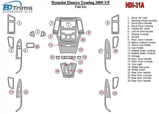 Hyundai Elantra Touring 2009-UP Full Set Interior BD Dash Trim Kit