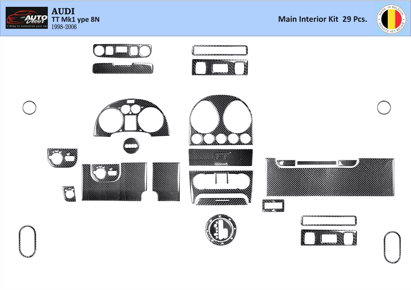 Audi TT 2001-2006 Soft Roof-Coupe, 29 Parts set Cruscotto BD Rivestimenti interni