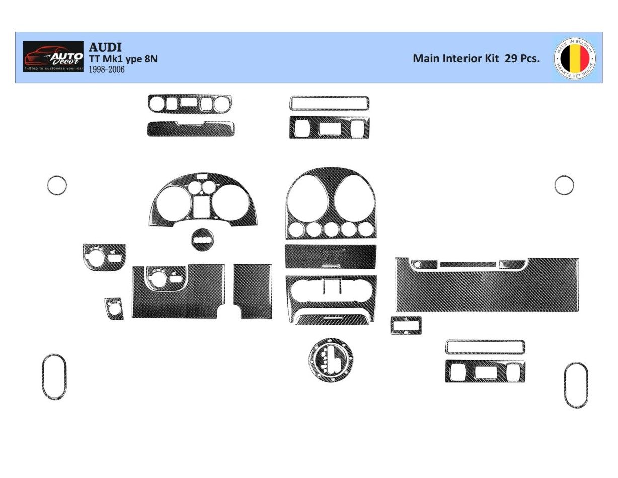Audi TT 2001-2006 Soft Roof-Coupe, 29 Parts set BD Kit la décoration du tableau de bord - 1 - habillage decor de tableau de bord