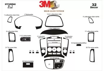 Hyundai H1 Full Set 03.2008 Kit Rivestimento Cruscotto all'interno del veicolo Cruscotti personalizzati 32-Decori