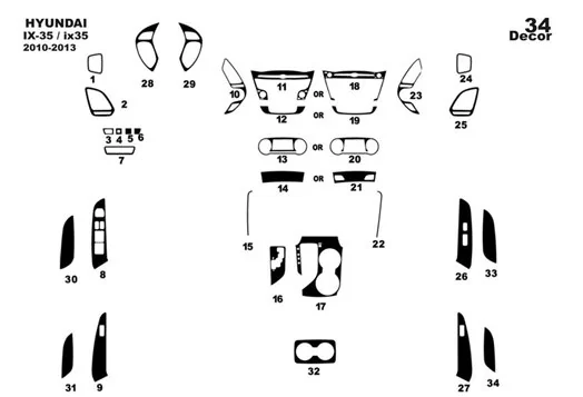 Hyundai ix35 2010-2013 3D Inleg dashboard Interieurset aansluitend en pasgemaakt op he 34-Teile