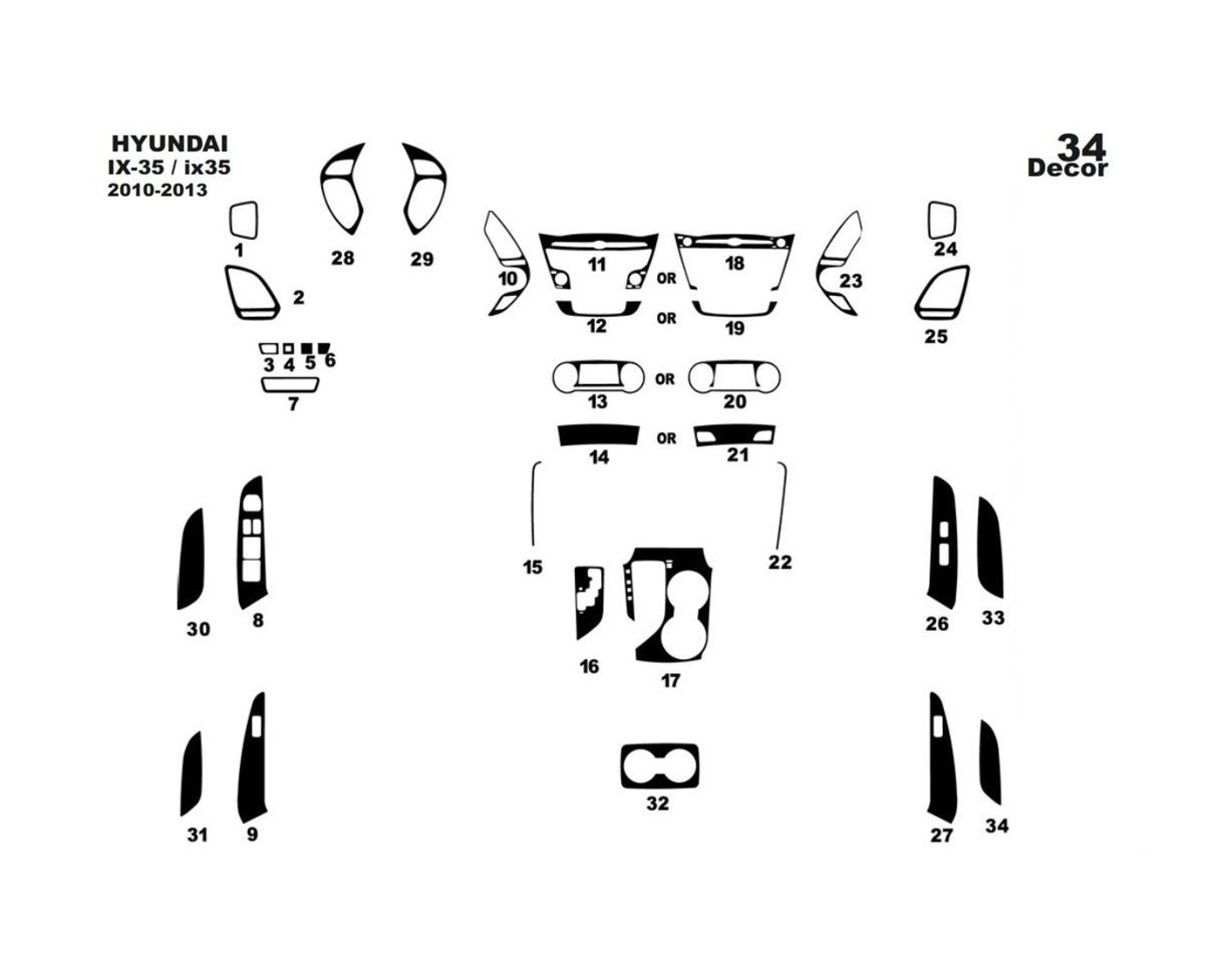 Hyundai ix35 2010-2013 3D Inleg dashboard Interieurset aansluitend en pasgemaakt op he 34-Teile