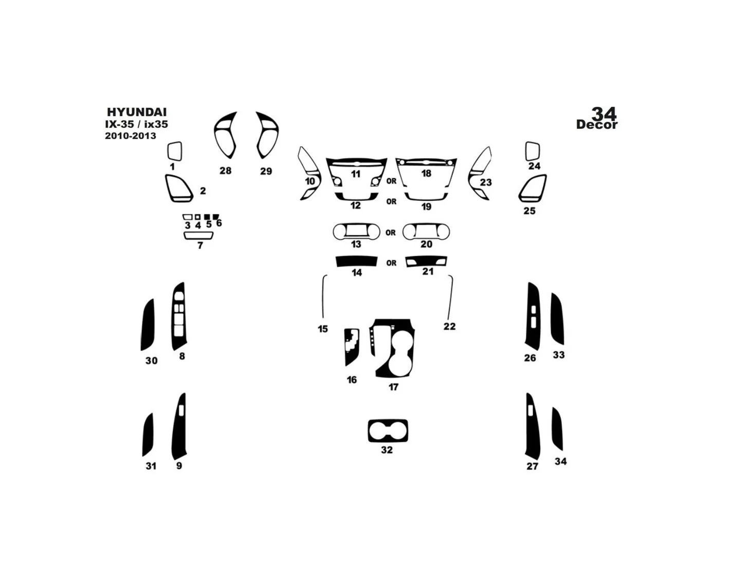 Hyundai ix35 2010-2013 3D Inleg dashboard Interieurset aansluitend en pasgemaakt op he 34-Teile