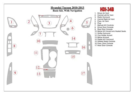 Hyundai ix35 2010-UP Basic Set, With NAVI Cruscotto BD Rivestimenti interni