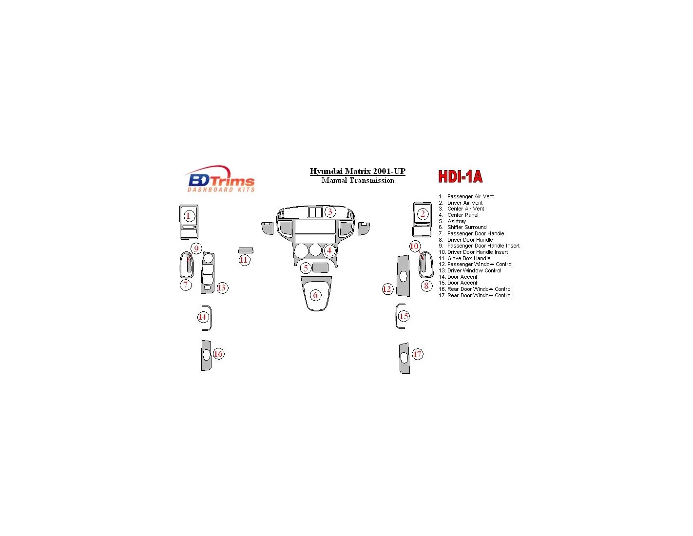 Hyundai Matrix 2001-UP Manual Gear Box BD Interieur Dashboard Bekleding Volhouder