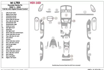 Hyundai Santa Fe 2002-2004 Full Set, With Automatic Climate Control, 29 Parts set Interior BD Dash Trim Kit