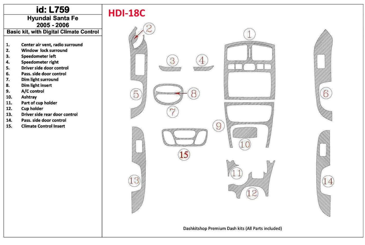 Hyundai Santa Fe 2005-2006 Grundset, With Automatic Climate Control BD innenausstattung armaturendekor cockpit dekor - 1- Cockpi