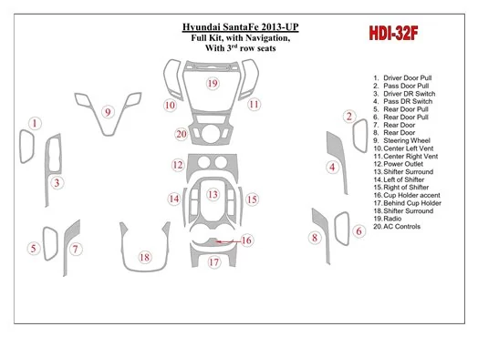 Hyundai Santa Fe 2013-UP Full Set, With NAVI, With 3 row seats Cruscotto BD Rivestimenti interni