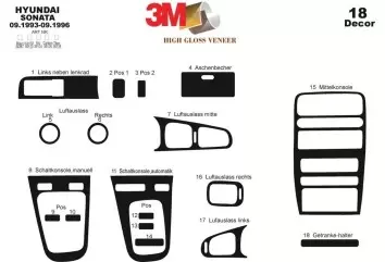 Hyundai Sonata 09.93-09.96 3M 3D Interior Dashboard Trim Kit Dash Trim Dekor 18-Parts