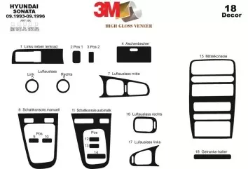 Hyundai Sonata 09.93 - 09.963D Inleg dashboard Interieurset aansluitend en pasgemaakt op he 18 -Teile