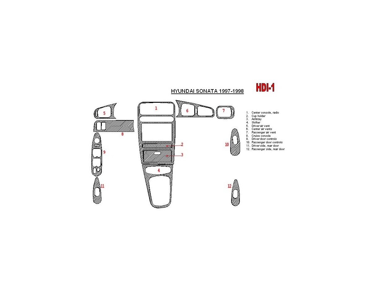 Hyundai Sonata 1997-1998 Voll Satz, 12 Parts set BD innenausstattung armaturendekor cockpit dekor - 1- Cockpit Dekor Innenraum