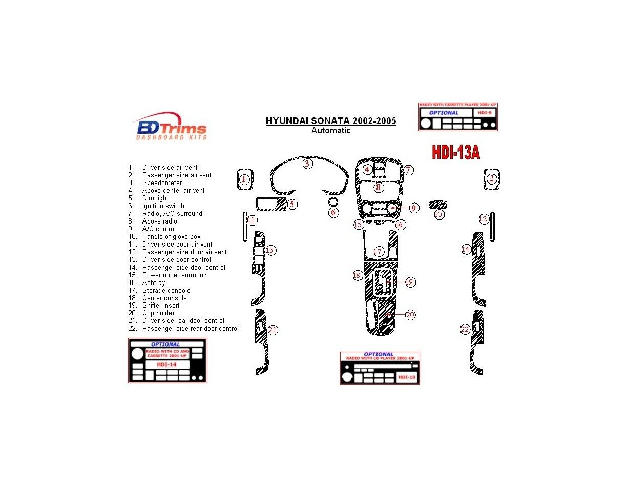 Hyundai Sonata 2002-2005 For Automatic Gear BD innenausstattung armaturendekor cockpit dekor - 1- Cockpit Dekor Innenraum