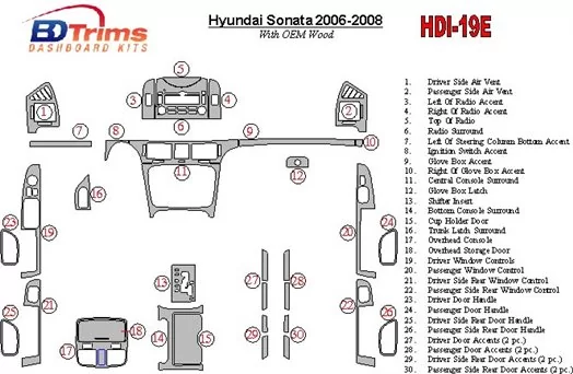 Hyundai Sonata 2006-UP With OEM Wood Kit Cruscotto BD Rivestimenti interni