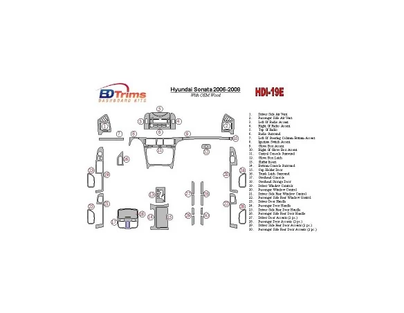 Hyundai Sonata 2006-UP With OEM Wood Kit Interior BD Dash Trim Kit