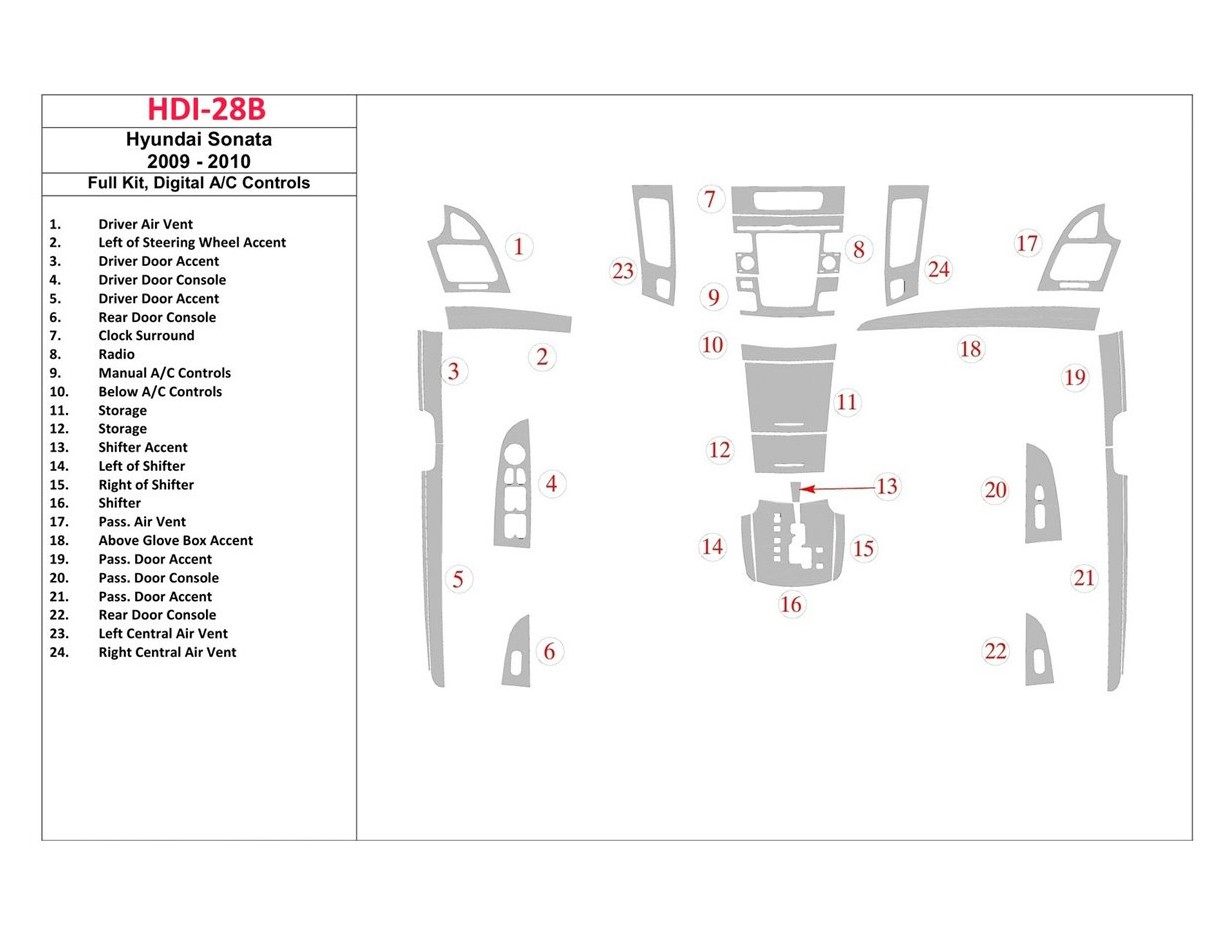 Hyundai Sonata 2009-2010 Full Set, Automatic A/C Control Interior BD Dash Trim Kit
