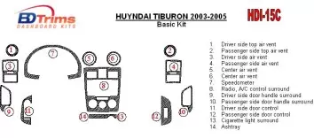 Hyundai Tiburon 2003-2005 Basic Set, 16 Parts set Interior BD Dash Trim Kit