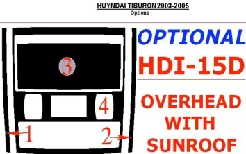 Hyundai Tiburon 2003-2005 Overhead With sunroof, 4 Parts set Interior BD Dash Trim Kit