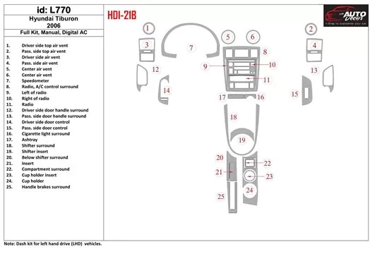 Hyundai Tiburon 2006-2006 Ensemble Complet, boîte manuellebox, Automatic AC BD Kit la décoration du tableau de bord - 1 - habill