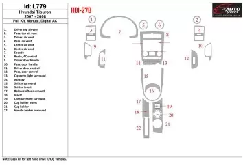 Hyundai Tiburon 2007-2008 Full Set, Manual Gear Box, Automatic AC Cruscotto BD Rivestimenti interni