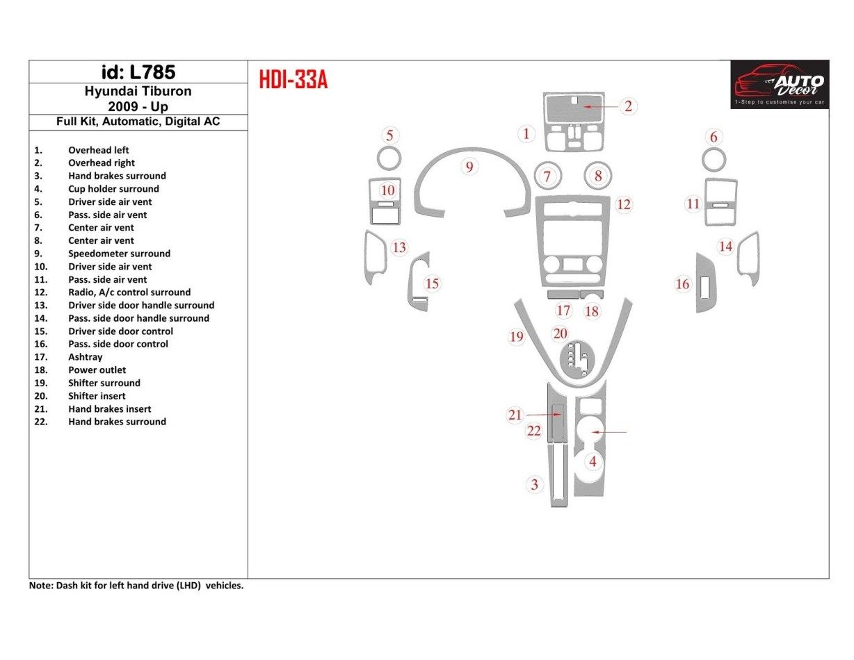 Hyundai Tiburon 2009-UP Full Kir, Automatic Gear, Automatic AC BD innenausstattung armaturendekor cockpit dekor - 1- Cockpit Dek