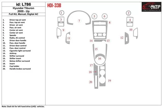 HYUNDAI Hyundai Tiburon 2009-UP Full Kir, Manual Gear Box, Automatic AC Interior BD Dash Trim Kit €64.99