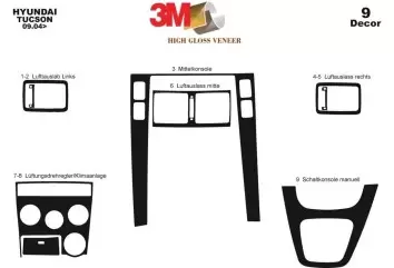 Hyundai Tucson 09.04 - 01.10 Kit Rivestimento Cruscotto all'interno del veicolo Cruscotti personalizzati 9-Decori