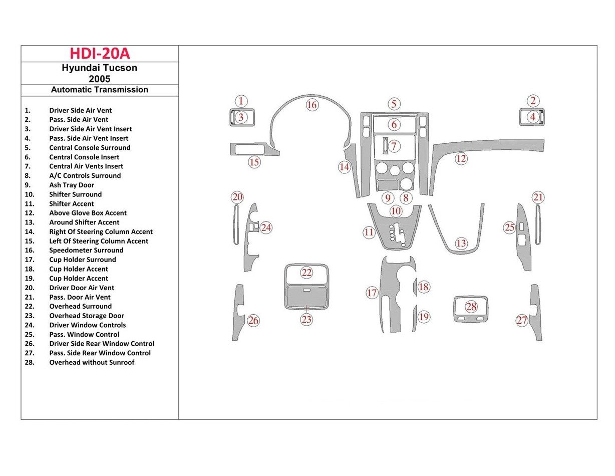 Hyundai Tucson 2005-2005 Voll Satz, Automatic Gear BD innenausstattung armaturendekor cockpit dekor - 1- Cockpit Dekor Innenraum
