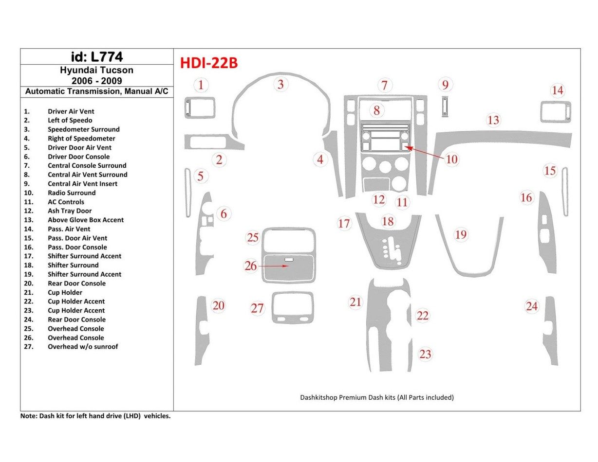 Hyundai Tucson 2006-2009 Boîte automatique, boîte manuellebox AC Control BD Kit la décoration du tableau de bord - 1 - habillage