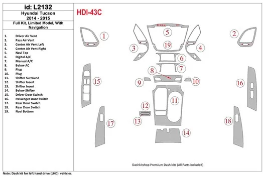 Hyundai Tucson 2014-2015 Voll Satz, Without NAVI, Limited Model BD innenausstattung armaturendekor cockpit dekor - 1- Cockpit De