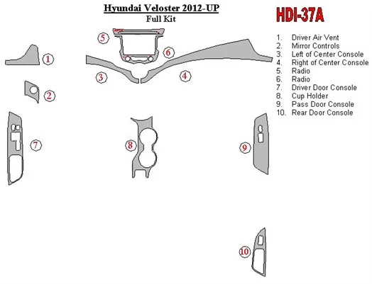 Hyundai Veloster 2012-UP Ensemble Complet BD Kit la décoration du tableau de bord - 1 - habillage decor de tableau de bord