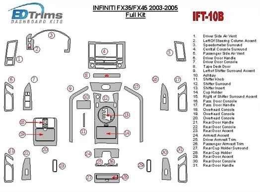 Infiniti FX 2003-2005 Full Set BD Interieur Dashboard Bekleding Volhouder