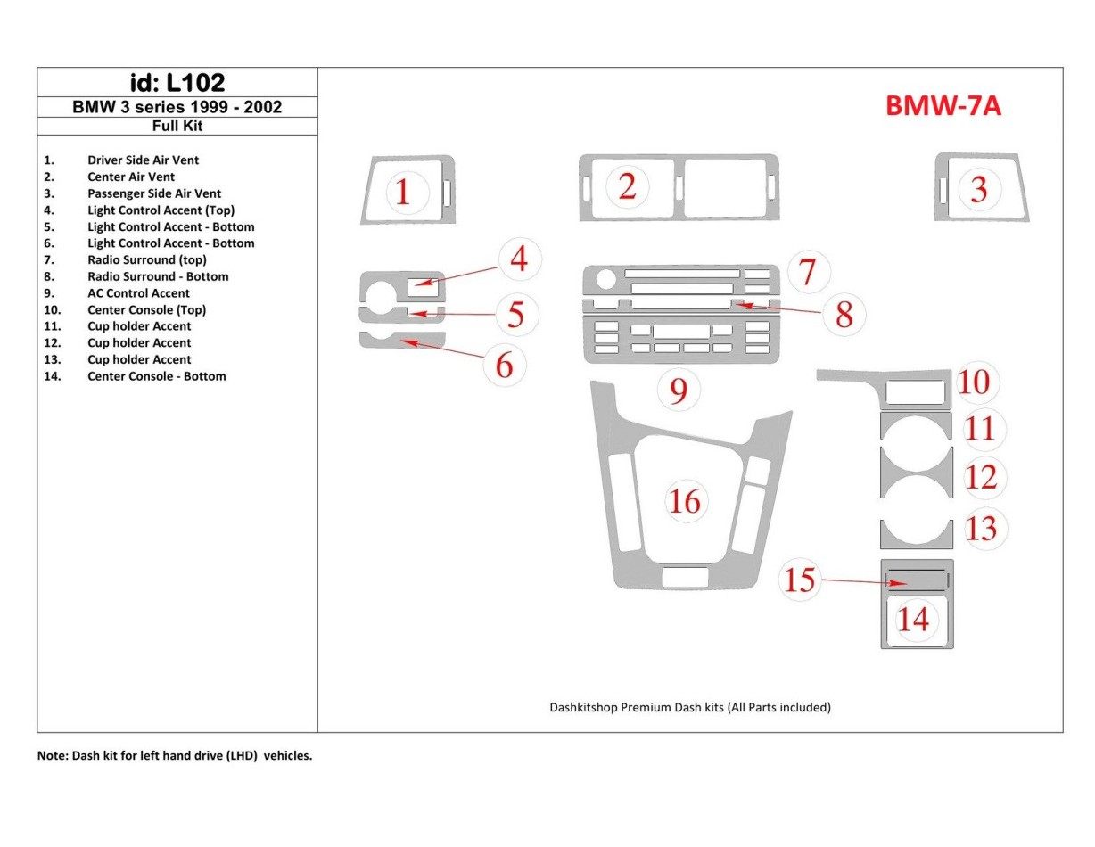 BMW 3 1999-2002 Full Set BD Interieur Dashboard Bekleding Volhouder