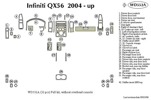 Infiniti QX56 2004-2007 Voll Satz BD innenausstattung armaturendekor cockpit dekor - 1- Cockpit Dekor Innenraum