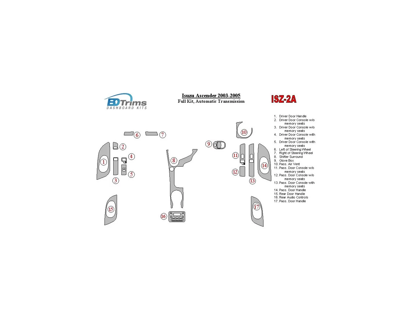 Isuzu Ascender 2003-2005 Full Set, Automatic Gear Interior BD Dash Trim Kit