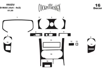 Isuzu D-Max 4X2 - 4X4 01.07 - 12.12 Kit Rivestimento Cruscotto all'interno del veicolo Cruscotti personalizzati 19-Decori
