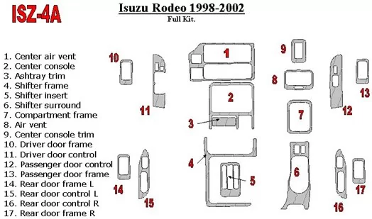 Isuzu Rodeo 1998-2002 Full Set BD Interieur Dashboard Bekleding Volhouder