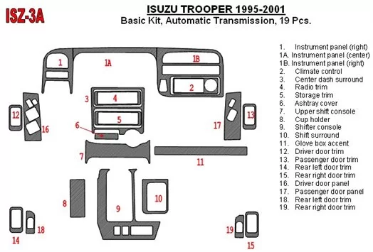 Isuzu Trooper 1995-2002 Basic Set, Automatic Gear Interior BD Dash Trim Kit
