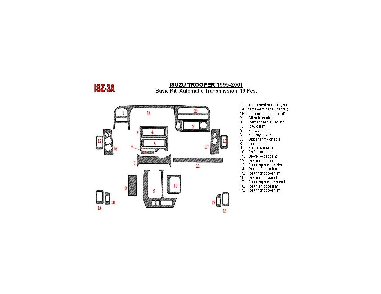 Isuzu Trooper 1995-2002 Grundset, Automatic Gear BD innenausstattung armaturendekor cockpit dekor - 1- Cockpit Dekor Innenraum