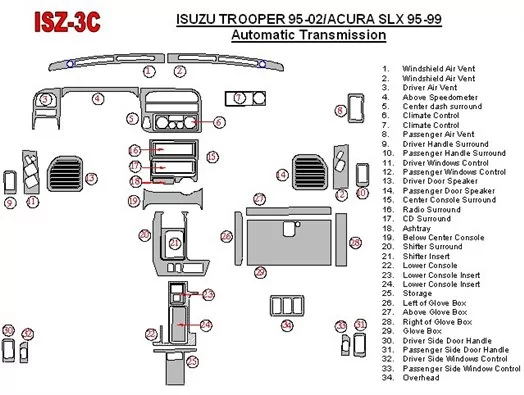 Isuzu Trooper 1995-2002 Full Set, Automatic Gear Cruscotto BD Rivestimenti interni