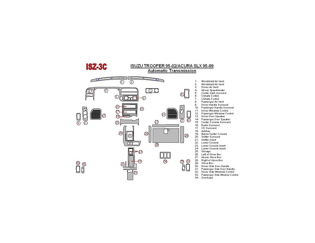 Isuzu Trooper 1995-2002 Ensemble Complet, Boîte automatique BD Kit la décoration du tableau de bord - 1 - habillage decor de tab