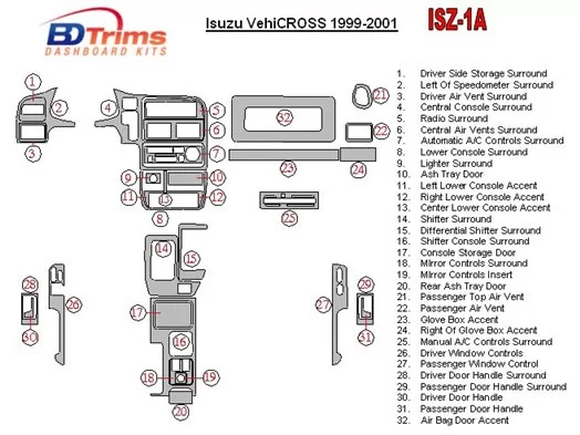 Isuzu VehiCROSS 1999-2001 Ensemble Complet BD Kit la décoration du tableau de bord - 1 - habillage decor de tableau de bord
