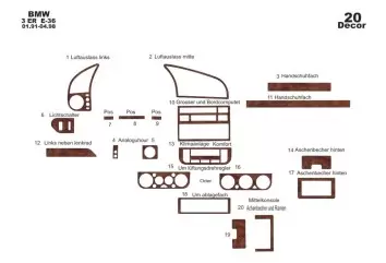 BMW 3er E36 01.91-04.98 3M 3D Innenverkleidung Dashboard Trim Kit Dash Trim Dekor 20-teilig