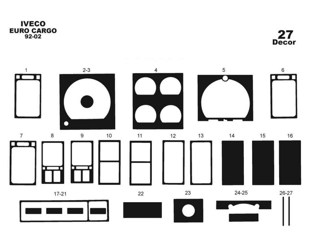 Iveco Euro Cargo 01.92-01.02 3M 3D Interior Dashboard Trim Kit Dash Trim Dekor 27-Parts