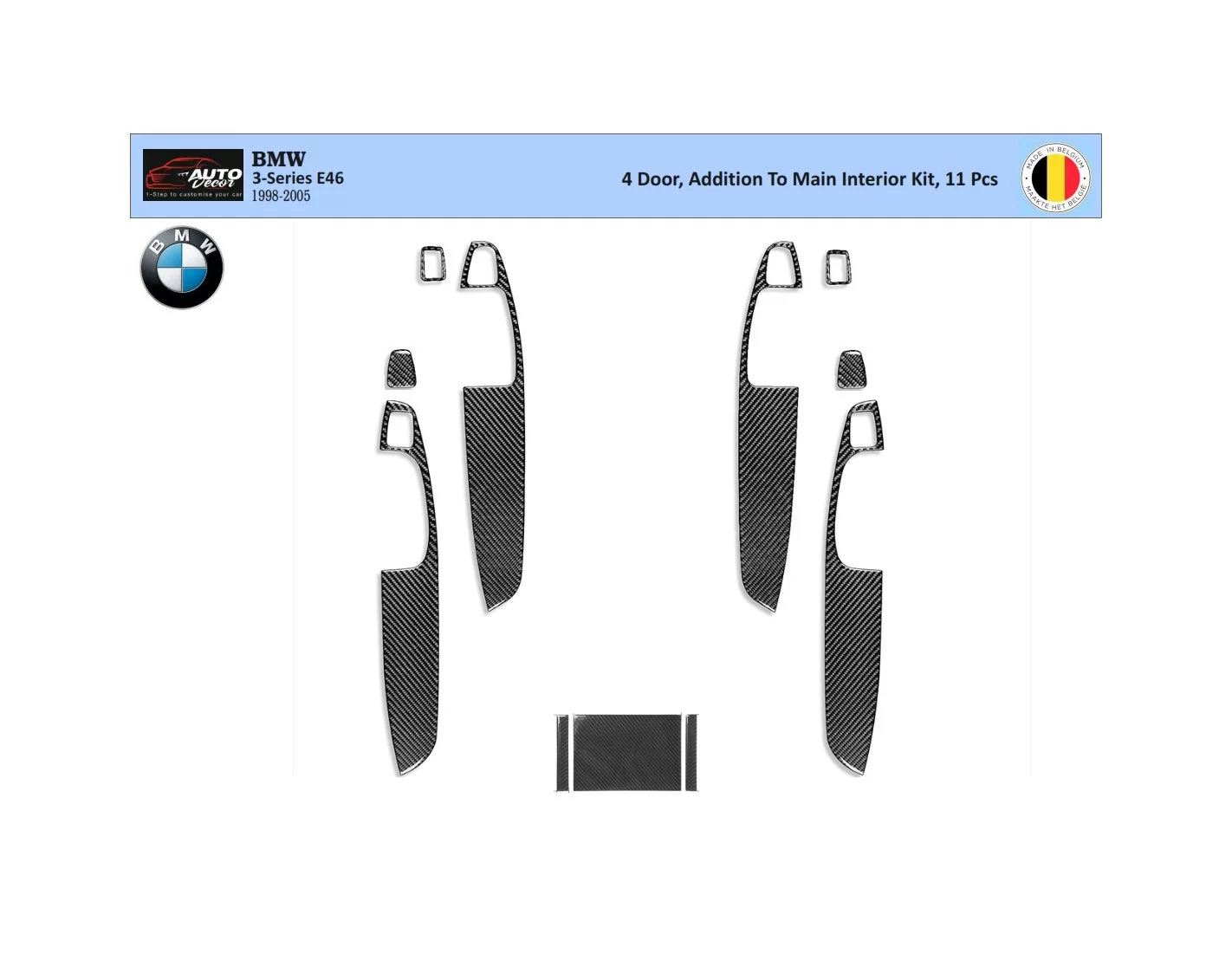 BMW 3 Reeks E46 04.98-12.04 3D Interieur Dashboard Trim Kit Dash Trim Dekor 11-Delen