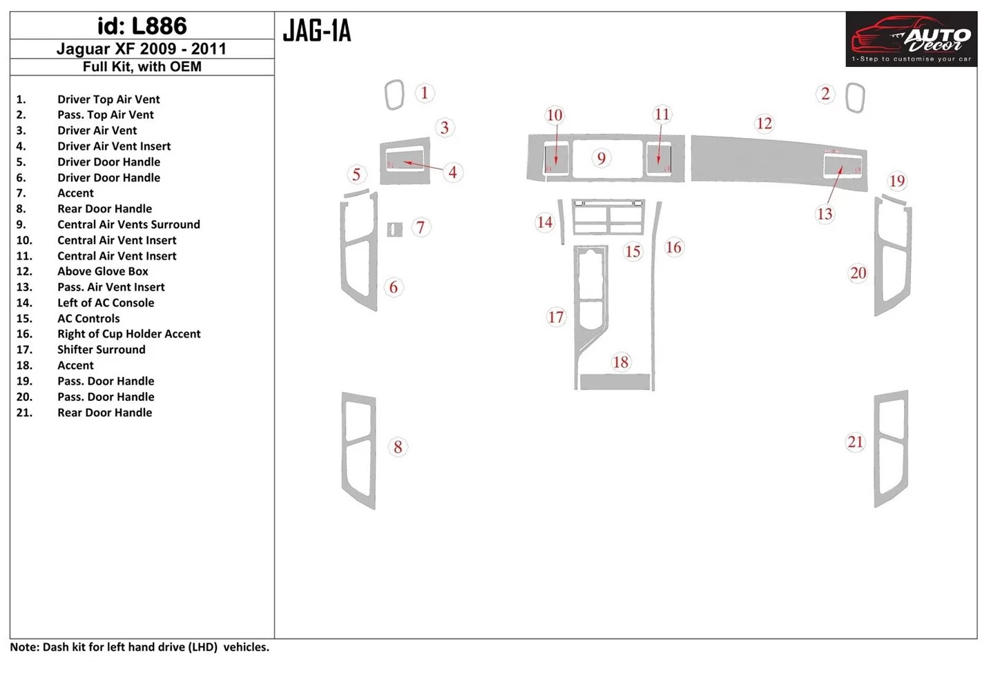 Jaguar S type 2004-UP Ensemble Complet, Boîte automatique BD Kit la décoration du tableau de bord - 1 - habillage decor de table