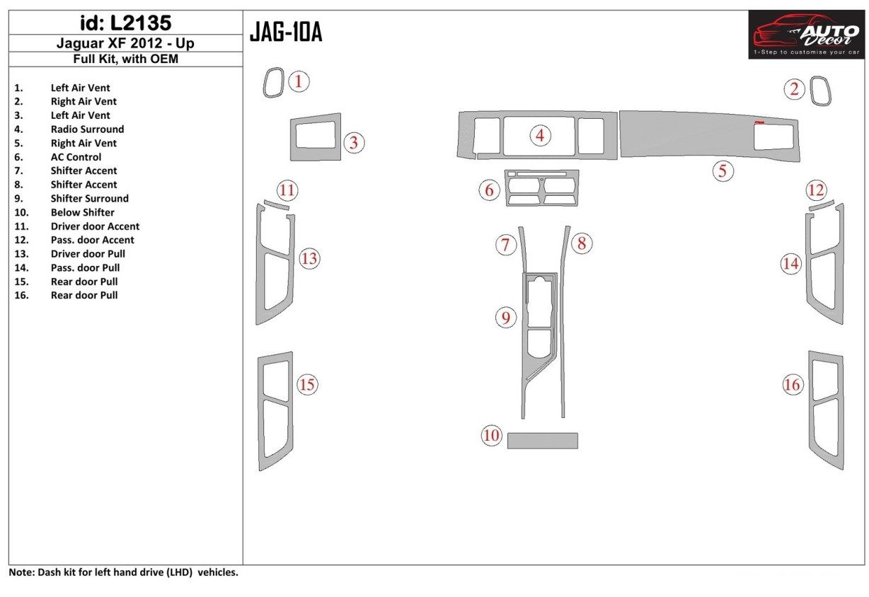 Jaguar XF 2009-UP Voll Satz, With OEM BD innenausstattung armaturendekor cockpit dekor - 1- Cockpit Dekor Innenraum