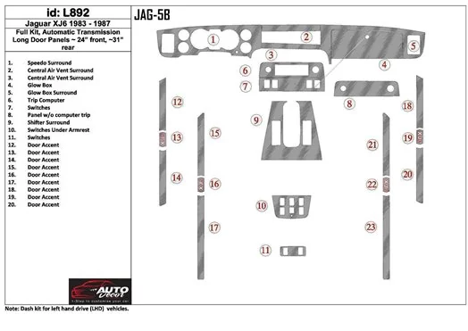 Daimler Jaguar XJ6/12 Series 3 BD Décoration de tableau de bord - 1 - habillage decor de tableau de bord