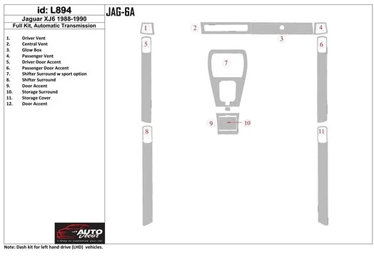 Jaguar XJ6 1988-1990 Full Set, Automatic Gear BD Interieur Dashboard Bekleding Volhouder