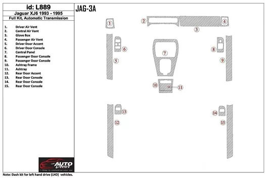 Jaguar XJ6 1993-1995 Full Set, Automatic Gear BD Interieur Dashboard Bekleding Volhouder